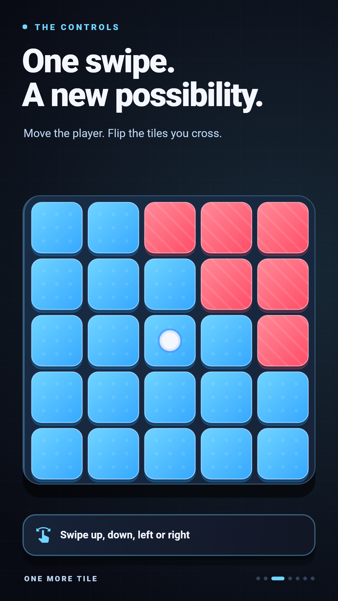 A five-by-five board nearly solved, with the swipe control hint